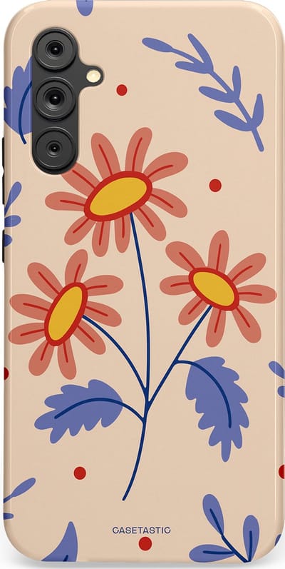 Casetastic hoesje geschikt voor Samsung Galaxy A34 (2023) 5G - Dubbellaagse bescherming - Perzikbloem trio - Fashion Case - Lavendel Perzik Zand