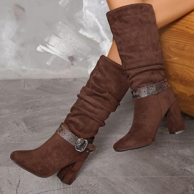 Damesschoenen Schoenen van hoge kwaliteit Instappers Dameslaarzen Mode Riemgesp Moderne laarzen Dames Hete verkoop Ronde neus Knielengte 41
