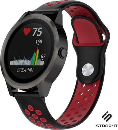 Strap-it Siliconen sport bandje - geschikt voor Garmin Vivoactive 3 / Vivoactive 5 / Venu / Venu SQ / Vivomove HR / Forerunner 245 / 570 - 42mm / 645 - zwart/rood