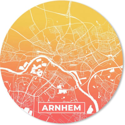 Muismat rond 20x20 cm - Mousepad Stadskaart - Arnhem - Oranje - Geel - Ronde muismatten