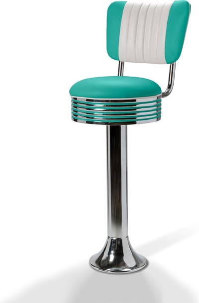 Bel Air Casey - Retro Barkruk met Rugleuning - BS-27 - Turquoise op Chrome
