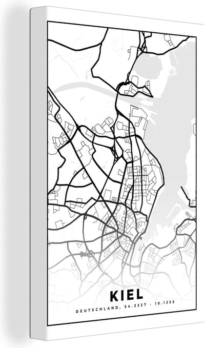 Canvas Schilderij Kaart - Kiel - Plattegrond - Stadskaart - 20x30 cm - Wanddecoratie