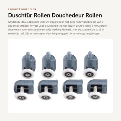 Dailygoods- Duschdeurrollen 8 Stuks - Kunststof/RVS - Voor 5/6 mm Glas - Enkel/Dubbelwiel - Schuifmechanisme - Roestbestendig - Duschdeurwielen