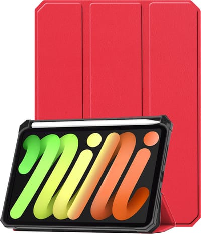Hoesje - Geschikt voor Apple iPad Mini 7 (2024) - 8.3 inch - 7e Generatie - Dun & Stevig - Trifold Bookcase - Hard Cover Case - Met Uitsparing Geschikt voor Apple Pencil - Hardcover Book - Tablet Hoes - Rood