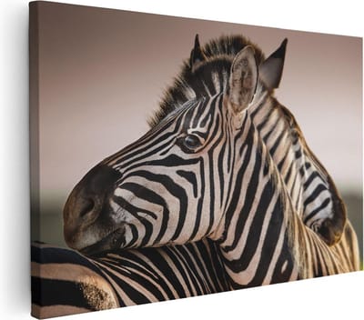 Artaza Canvas Schilderij Dierenkop Zebra - 30x20 cm - Klein - Wanddecoratie Jungle - Muurdecoratie Dieren - Kamer Accessoires