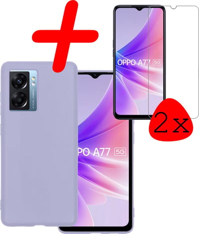 Hoesje Met 2x Screenprotector - Geschikt voor OPPO A77 - Sterk & Shockproof - Back Cover - Siliconen Case - Telefoon Hoes - Lila