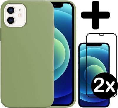 Hoesje - Met 2x Screenprotector - Geschikt voor Apple iPhone 12 - Sterk & Shockproof - Telefoon Hoes - Back Cover - Siliconen Case - Telefoonhoes - Groen