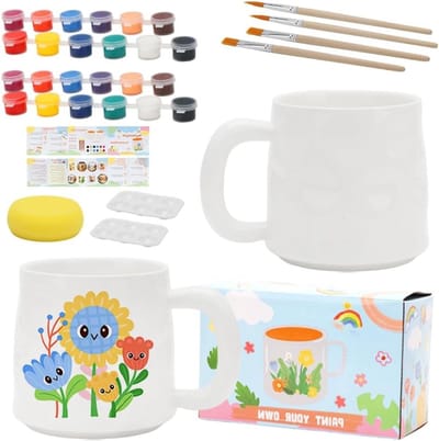 Set van 2 Keramische Mokken met Verf en Kwasten - Creatieve DIY Schilderset voor Thuis en Cadeaus