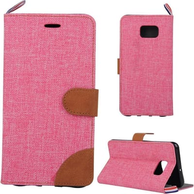 Shop4 - Samsung Galaxy S6 Edge Plus Hoesje - Wallet Case Dutch Design Denim en Leer Roze