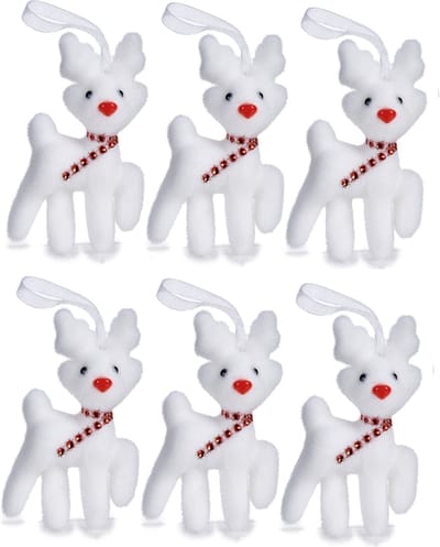 Krist+ Kersthangers rendieren - 6x st - wit - 11 cm - kunststof - kerstornamenten - kerstversiering