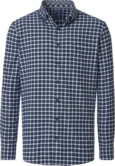 Redmond comfort fit overhemd - flanel - blauw met wit en beige geruit - Strijkvriendelijk - Boordmaat: 39 - 40