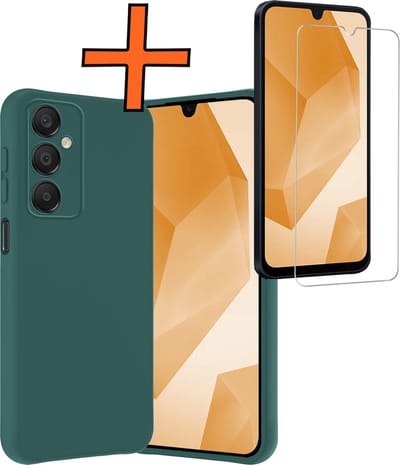 Hoes - Met Screenprotector - Geschikt voor Samsung Galaxy A16 - Sterk & Shockproof - Back Cover - Siliconen Case - Telefoon Hoes - Donkergroen