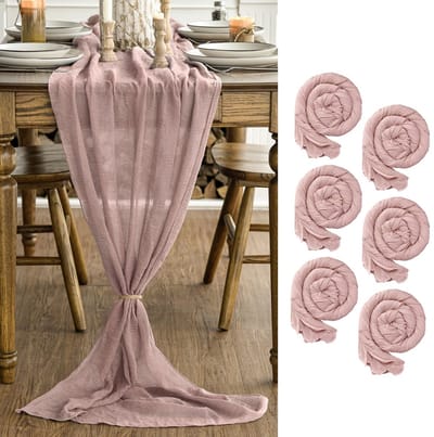 Dailygoods - Tafelloper Boho van Gaas 80 x 300 cm, 6 Stuks in Roze