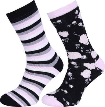 2x Gestreepte damessokken met hoge taille en rozen 37-42