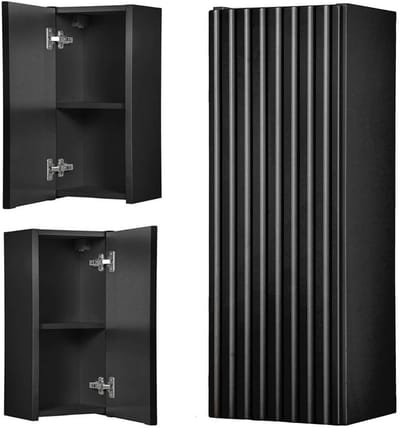Hangende Badkamerkast met 1 Deur Zwart Gegroefd 57x20x19 cm
