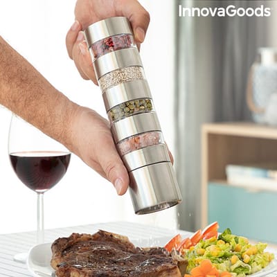 InnovaGoods - 4-in-1 kruidenmolen Millmix - Specerijenmolen - Spice Grinder - Kruidencarousel - Kruidenmaler - 4 Compartimenten