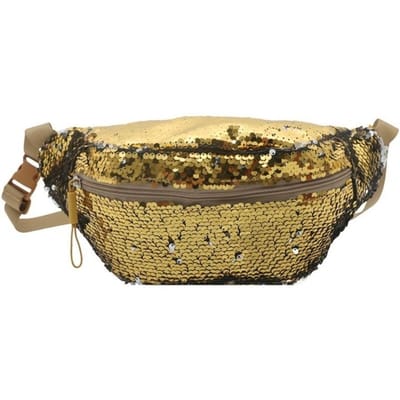 Glitter Sequin Heuptasjes Veelzijdig Brede Schouderband Ritssluiting Crossbody Tas Schoudertas Telefoon Tasje Glanzend Heuptasje Buiten goud