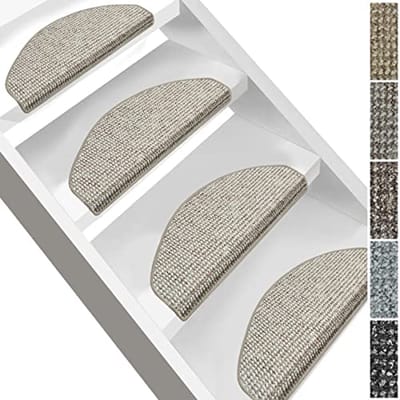 Trapmatten voor Binnen – Halfrond of Rechthoekig, Aantrekkelijke Trapbescherming – 15 Stuks Grijs-Beige Gemêleerd
