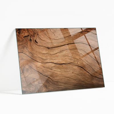 Wallfluent - Natuurlijk Houtpatroon Veiligheidsglas - 80 x 60 cm - Bruin Gehard Glas - Rechthoekig Tafelblad Glas - Glazen Plaat - Glazen Tafelblad voor Tuin of Terrastafels