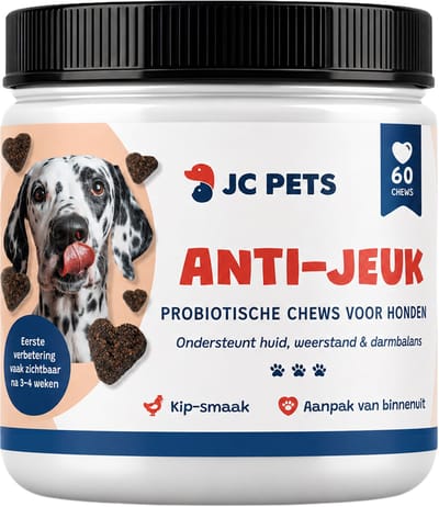JC Pets Anti Jeuk Hond - Probiotica, Prebiotica & Postbiotica - 60 Soft Chews - Ondersteunt Darmflora, Gevoelige Huid & Poten Likken