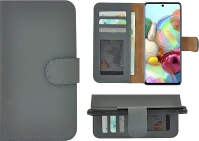 Hoesje Geschikt voor Samsung Galaxy A72 - Bookcase - A72 Wallet Book Case Echt Leer Grijs Cover