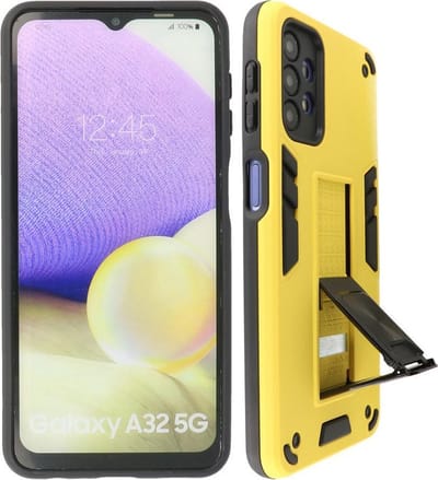 Hoesje met Magnetic Stand Hard Case Geschikt voor de Samsung Galaxy A32 5G - Stand Shockproof Telefoonhoesje - Grip Stand Back Cover - Geel