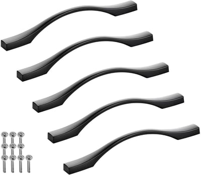 SOTECH 5 stuks aluminium meubelgrepen BLACKLINE XV BA 128 mm mat zwart (lengte 164 mm, breedte 13,5 mm, hoogte 24 mm) design vitrinegreep