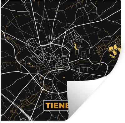 Muurstickers - Sticker Folie - Stadskaart - Goud - Tienen - Kaart - Plattegrond - 100x100 cm - Plakfolie - Muurstickers Kinderkamer - Zelfklevend Behang XXL - Zelfklevend behangpapier - Stickerfolie