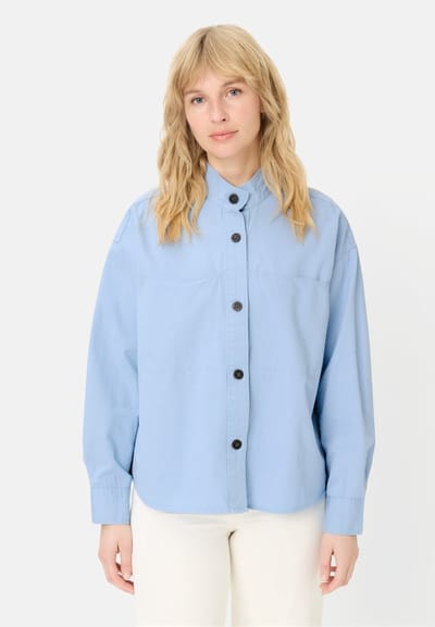 camel active Blouse met lange mouwen en opstaande kraag - Maat womenswear-XXS - Lichtblauw