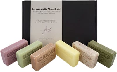 Soap bar cadeauset savon de marseille zeep Mimosa, Aloë vera, lait de coco, Monoi, Huile d'olive, Ambre boisee - zeepcadeau - giftset - brievenbuscadeau