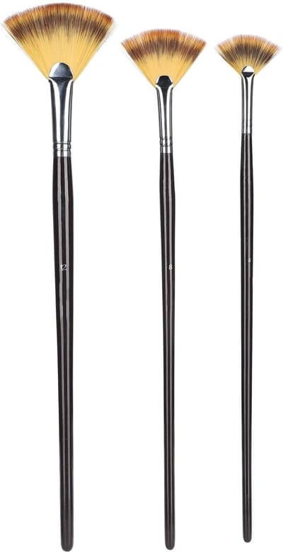 Dailygoods- Verfborstelset 3-delig - Waaiervormige Borstels - Synthetisch Nylon Haar - Roestvrijstalen Beplating - Duurzaam Houten Handvat - Geschikt voor Aquarel en Acrylverf - Kwastenset