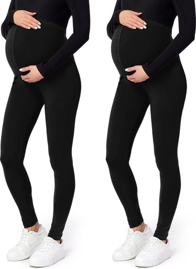 Be Mammy BE-Leggings-02-2P Dames Zwangerschapsleggings - 2-Pack - Lang - Viscose - Elasthan - Zwart/Zwart - M