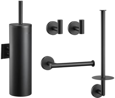 HÜSQ Toiletaccessoireset zwart 5-delig - Toiletborstel met Houder - Reserverolhouder - Toilet Accessoires in RVS roestvrij Staal - Zwart