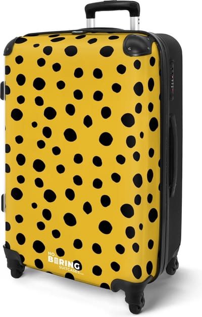 NoBoringSuitcases.com® - Reis koffer groot - Rolkoffer lichtgewicht - Zwarte stippen op gele achtergrond - Reiskoffer met 4 wielen - Travel luggage suitcase - Grote trolley XL - 20 kg bagage
