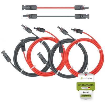 Zonnekabels Dubbelpak - Verlengkabels Zonne-energie - Zonnepanelen Aansluiten - Gemonteerd MC4 Connectoren - 4 x 1 Meter 4 mm²