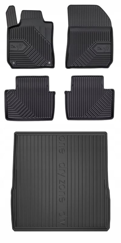 FROGUM - Voordeelset No.77 & DRY ZONE - Geschikt voor PEUGEOT 308 II SW / Kombi (2013-2021) - Zonder zijvakken - Rubberen matten + Kofferbakmat - Zwart