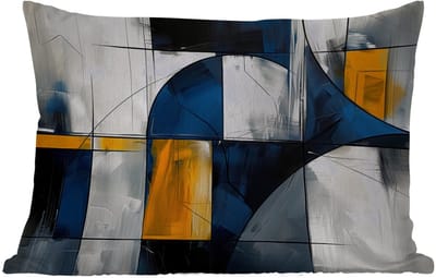 Buitenkussens - Tuin - Abstract - Vormen - Goud - Blauw - Geometrisch - 50x30 cm