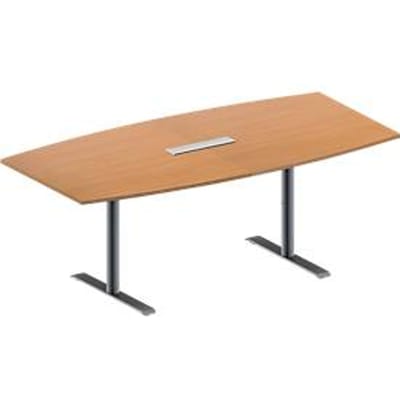 Schäfer Shop Genius Vergadertafel MODENA FLEX, in hoogte verstelbaar, 6-voudige contactdoos, bootvorm, T-poot ronde buis, B 2000 x D 1000/800 mm, beukenpatroon