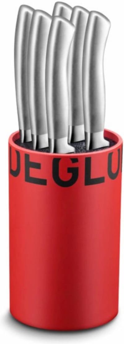 Déglon Petit messenblok – modern rood design – flexibel en beschermend – 6 steakmessen – vaatwasserbestendig