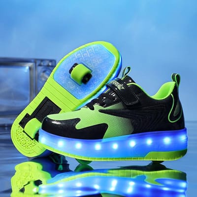 Oplaadbare Kinder Runaway Schoenen Automatisch met Verlichting Enkele en Dubbele Wielen Skates LED Lichtgevende Schoenen 28 green