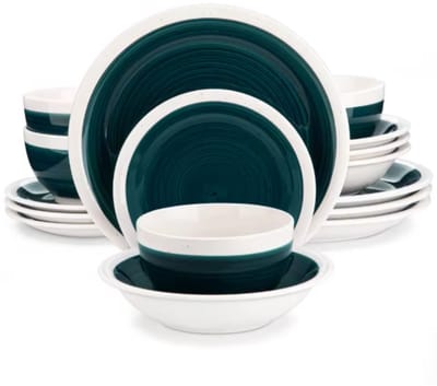Lorentino Serviesset - 16 delig - 4 persoons - Donkergroen - Dinerborden - Bordenset - Diepe borden - Ontbijtborden - Servies - Keukenservies