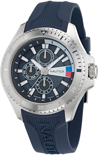 Nautica Nct Leeway Quartz Analoog Horloge Blauw Kast: 100% Roestvrij Staal | Armband: 100% Siliconen 45 mm NAPLWS601, NAPLWS602, NAPLWS603