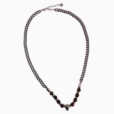 Ketting met Kralen Heren - Tijgeroog - RVS - Cubaanse Schakelketting met Doodskop Hanger
