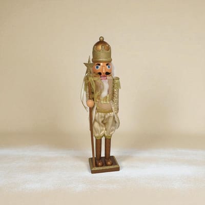 Luxe gouden notenkraker met staf en glitters – 60 cm hoog, klassiek kerstfiguur