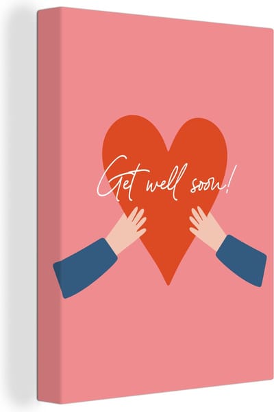 Canvas Schilderij Beterschap - Quote - Hand - 30x40 cm - Wanddecoratie