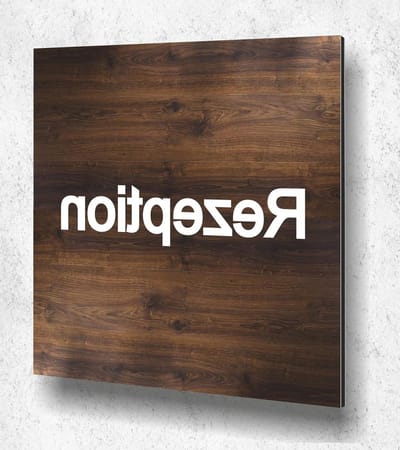 Deurbordje Receptie - Houtlook Eiken - Kantoor Inrichting - UV Print Kwaliteit - 12 x 12 cm - Donker