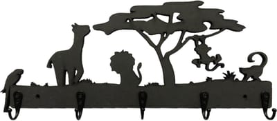 Kinderkapstok - Kapstok kinderen jungle - Kinderkamer haakjes - Zwart - Hout - 5 haken - Met bevestigingsmateriaal - Kapstok hout - Kapstok kids - Sinterklaas cadeautjes - Kerstcadeau - Sinterklaas cadeautjes kind