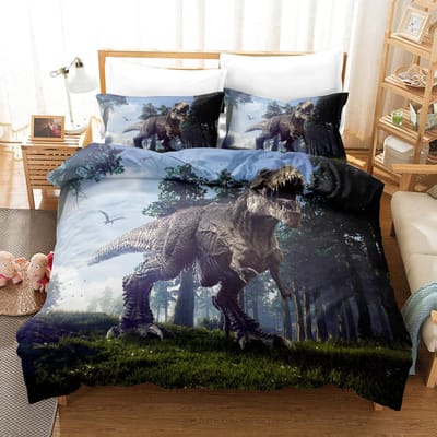 Ensemble de literie dinosaure de l'ère jurassique pour enfants, Housse de couette, Taies d'oreiller, Tissu microfibre, Décoration de chambre de garçon, T-Rex Raptors AU Single(140x210cm)