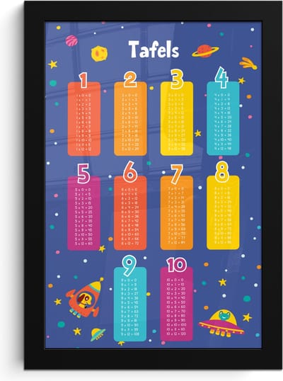 Poster in lijst - Fotolijst 20x30 cm - Posters - Tafels van vermenigvuldiging - Leren rekenen voor kinderen - Getallen oefenen - Ruimte - Posterlijst zwart - Kamer decoratie - Wanddecoratie kinderkamer - Muurdecoratie babykamer