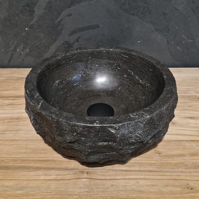 Natuursteen waskom 25 cm doorsnee - 15 cm hoog (incl. plug) - kleine waskom voor badkamer of toilet